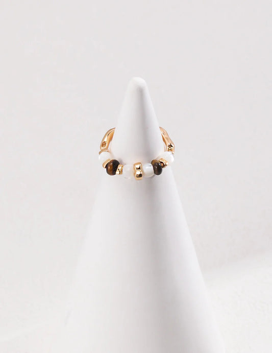 Tiger Eye Stone Silver Shell Ring