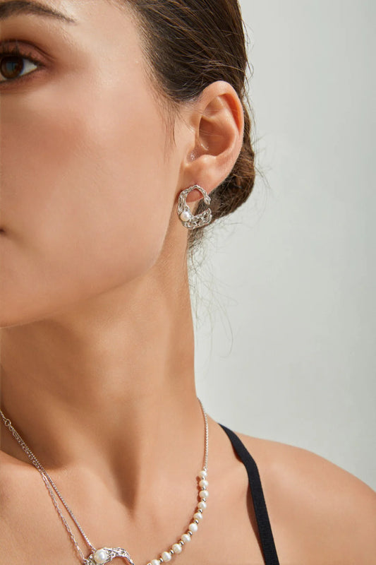 Liquid Metal Pearl Earrings