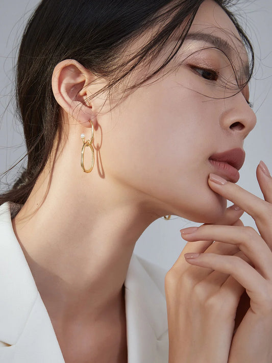 Minimalist Geometric Faux Pearl Earrings