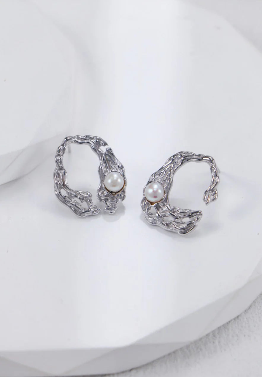 Liquid Metal Pearl Earrings