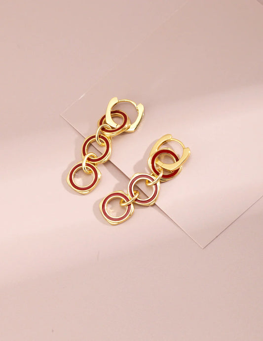 Red Drop Glaze round Earrings