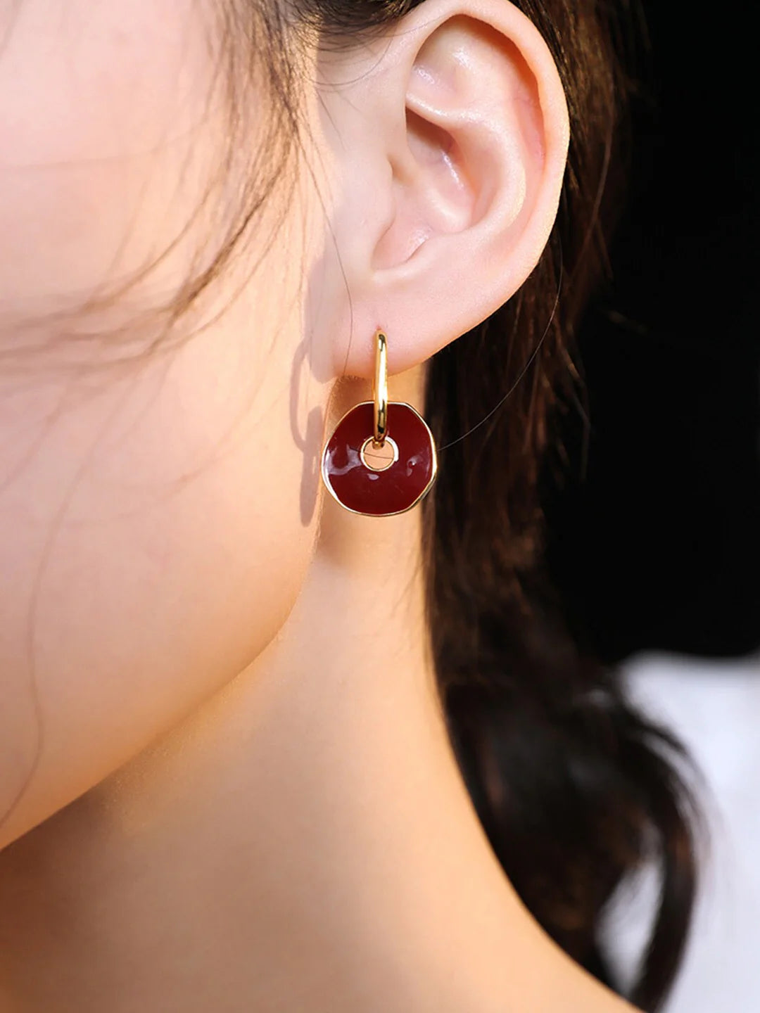 Red Enamel Special Design Earrings