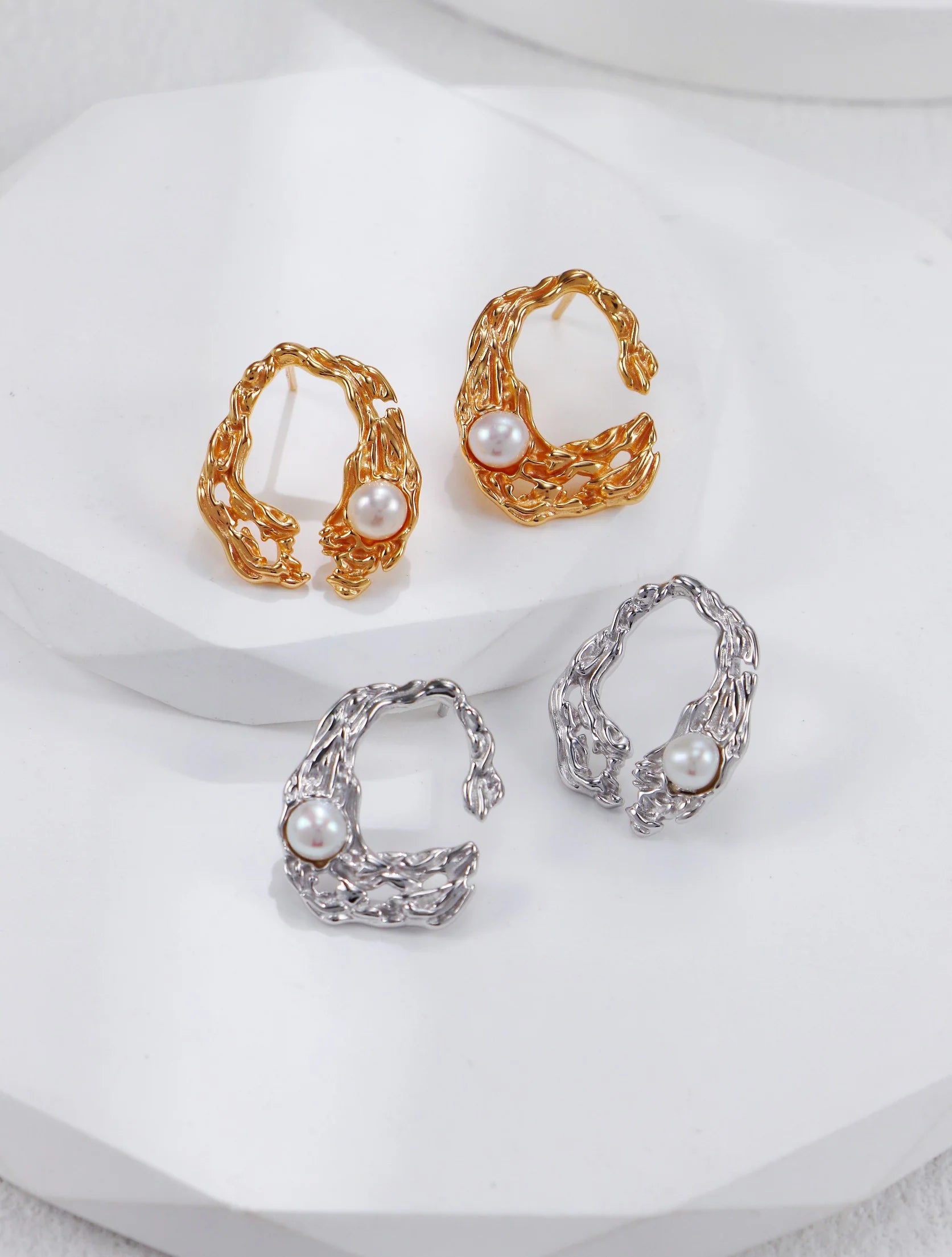 Liquid Metal Pearl Earrings