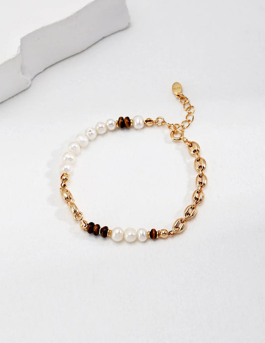 Natural Tiger with Freshwater Pearl Bracelet