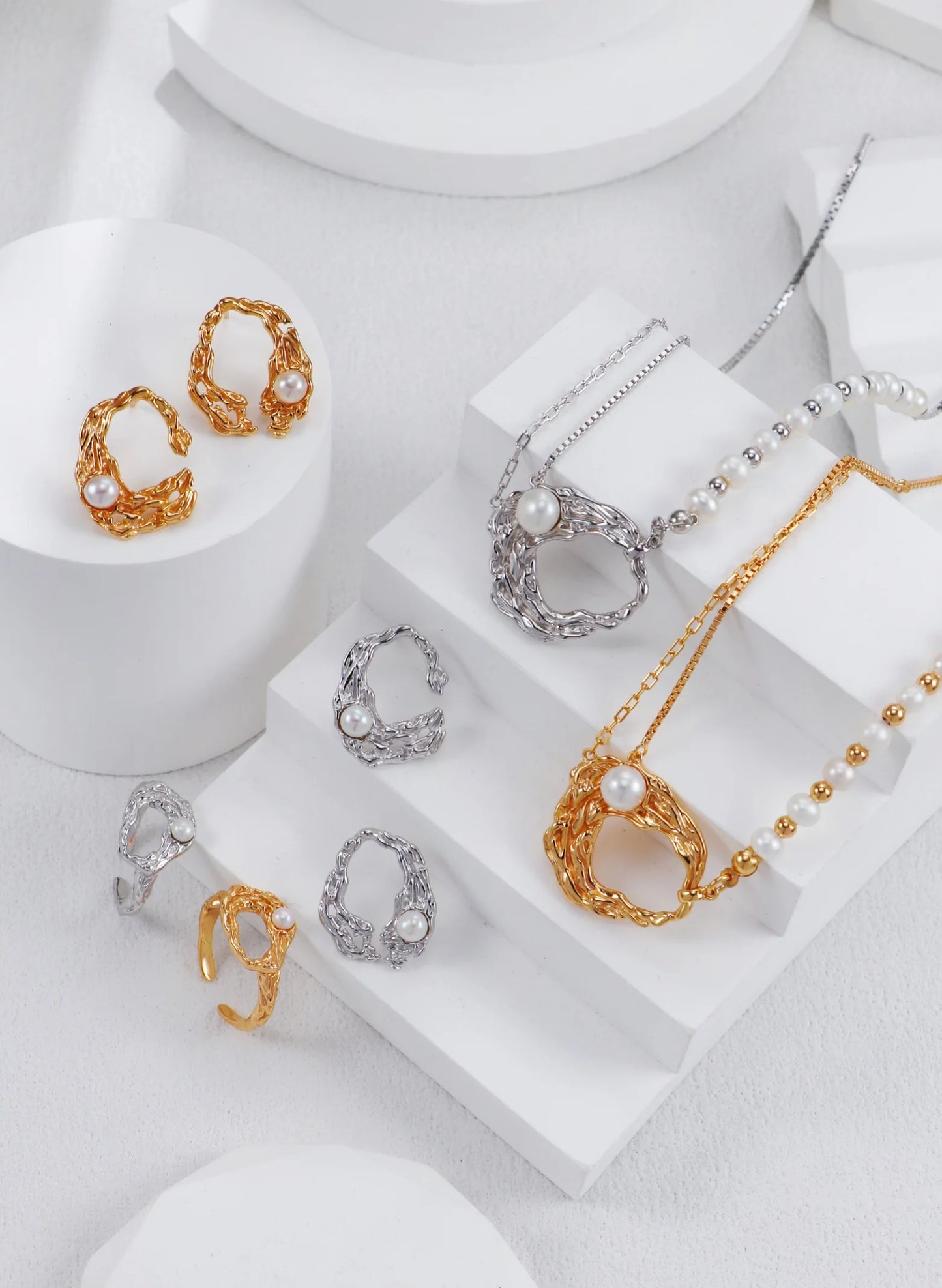 Liquid Metal Pearl Earrings
